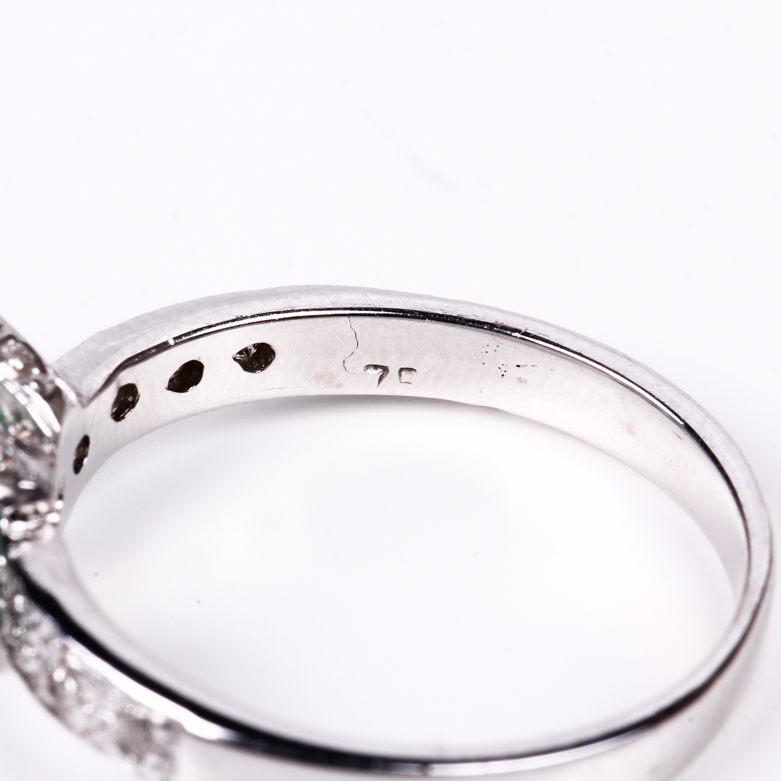 18K White Gold, Emerald, and Diamond Ring