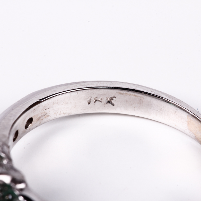 18K White Gold, Emerald, and Diamond Ring