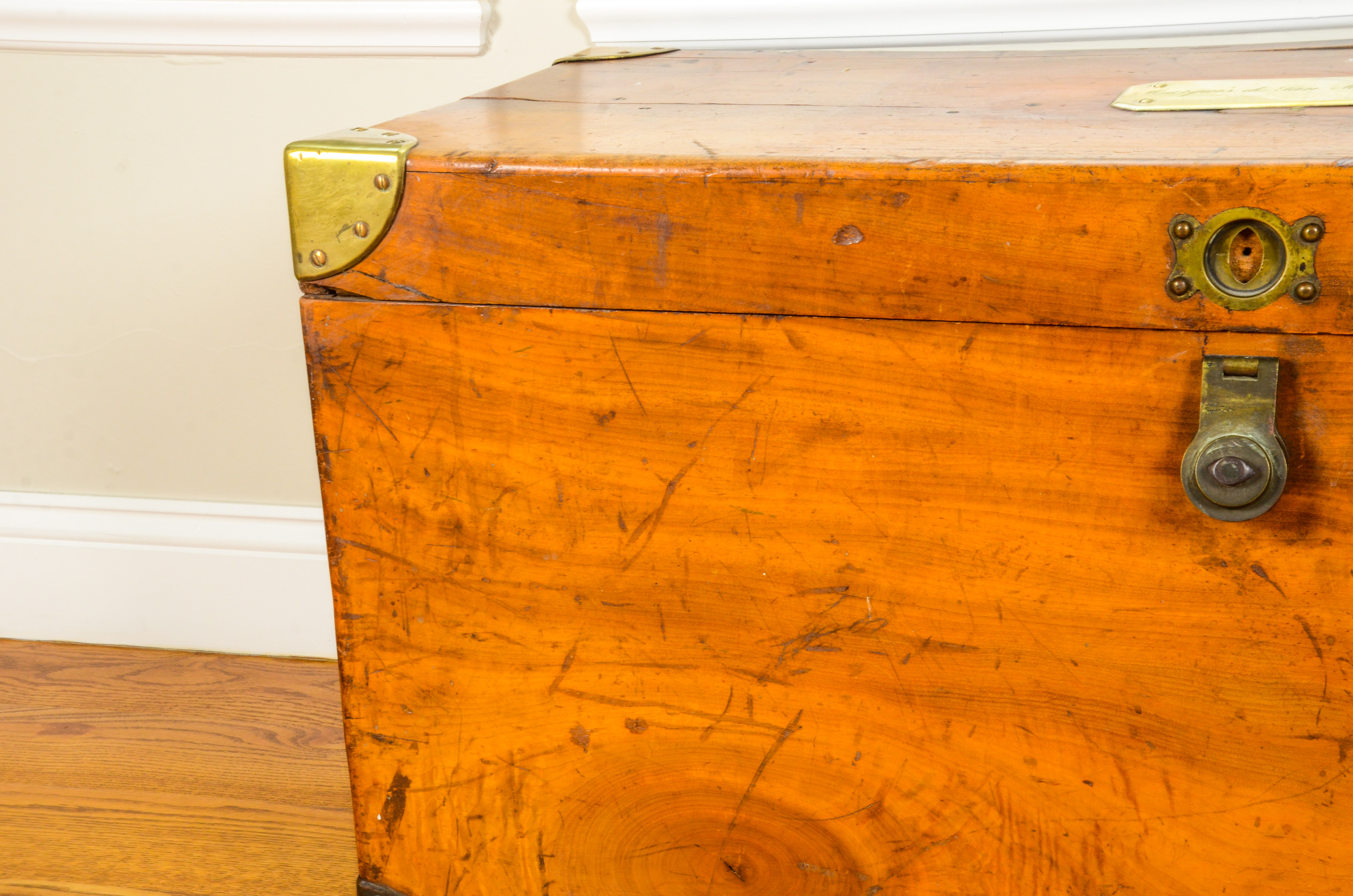 19th Century Bazar du Voyage Wood Trunk with Brass Details