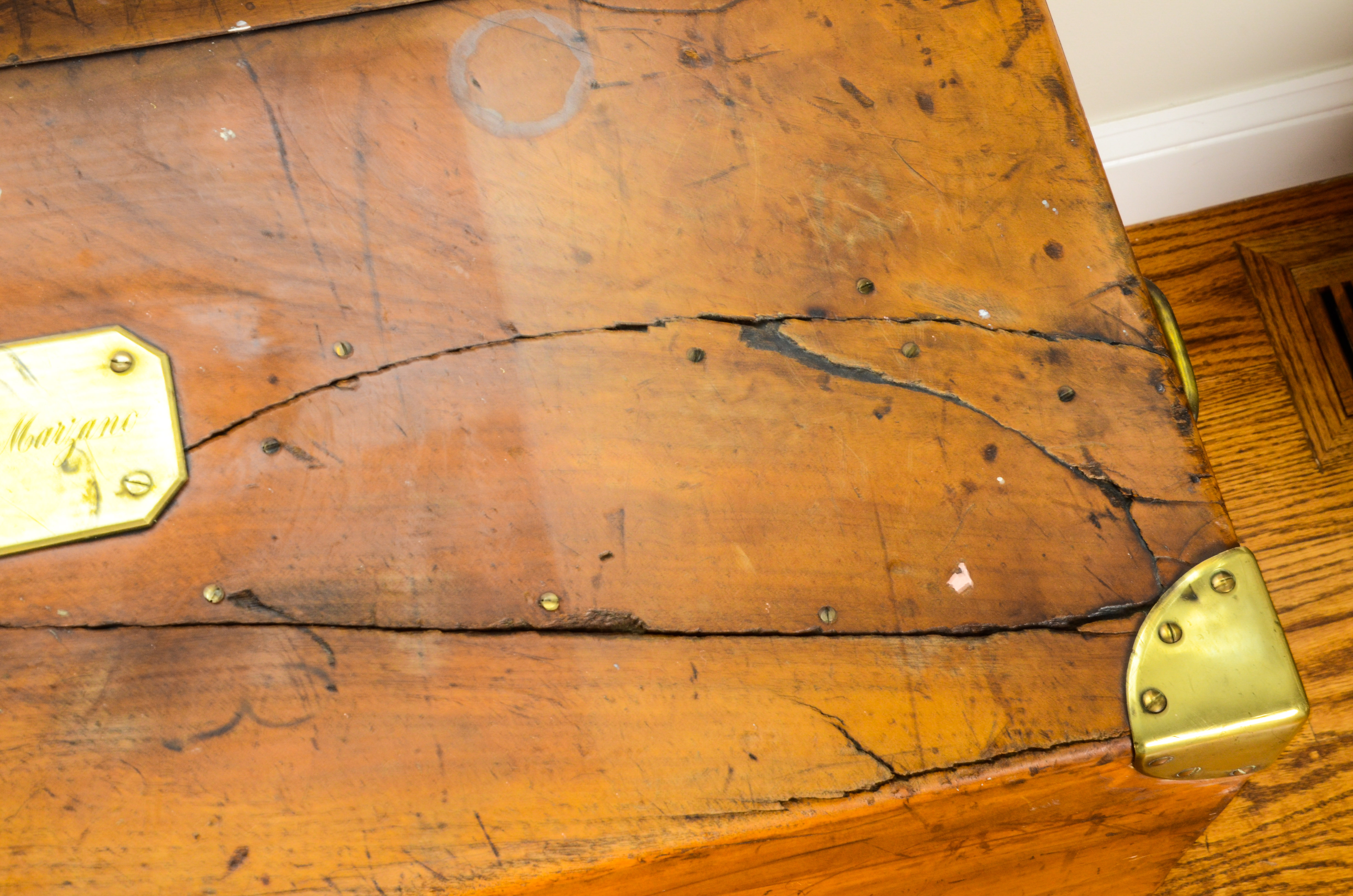 19th Century Bazar du Voyage Wood Trunk with Brass Details