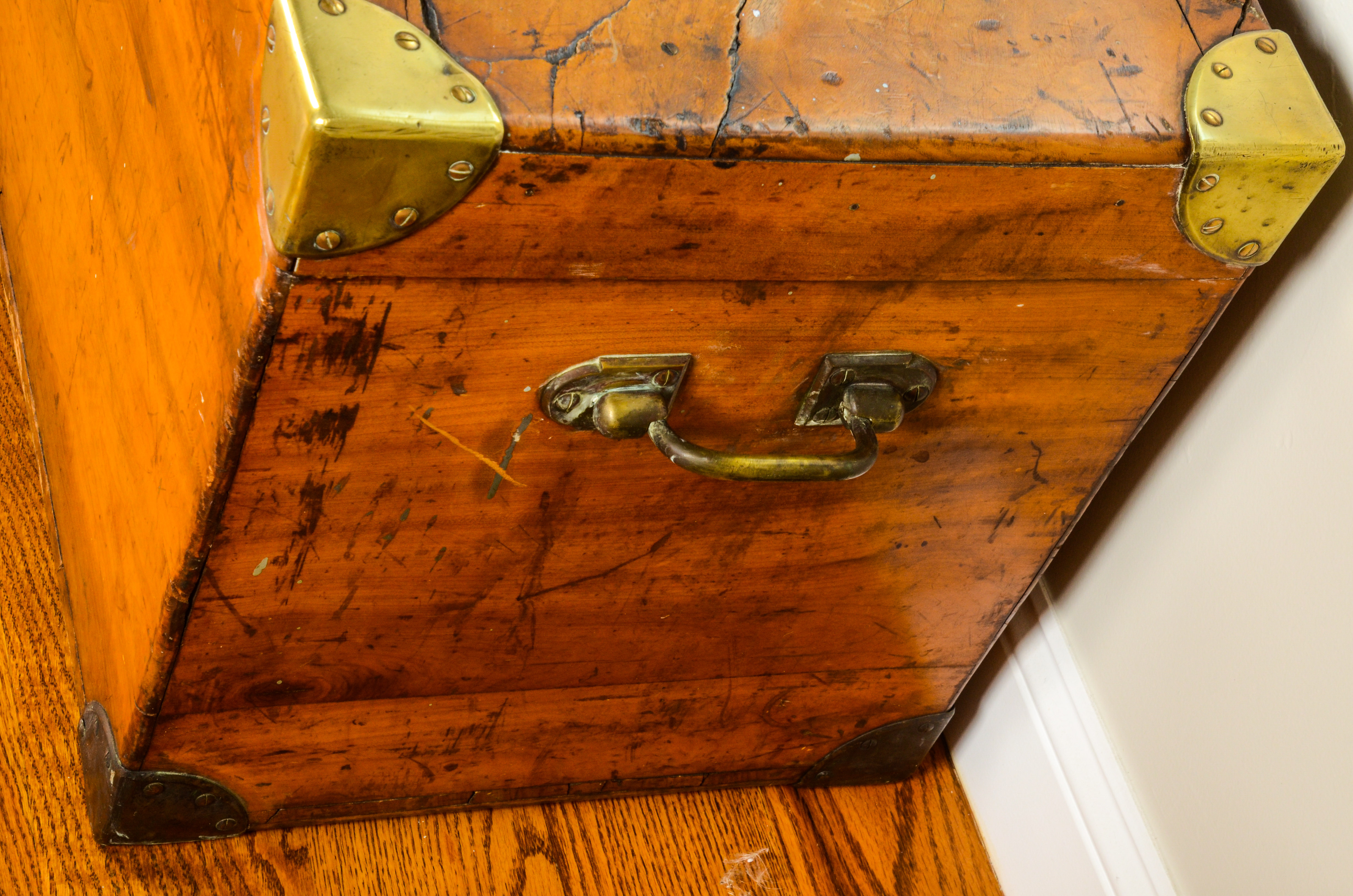 19th Century Bazar du Voyage Wood Trunk with Brass Details