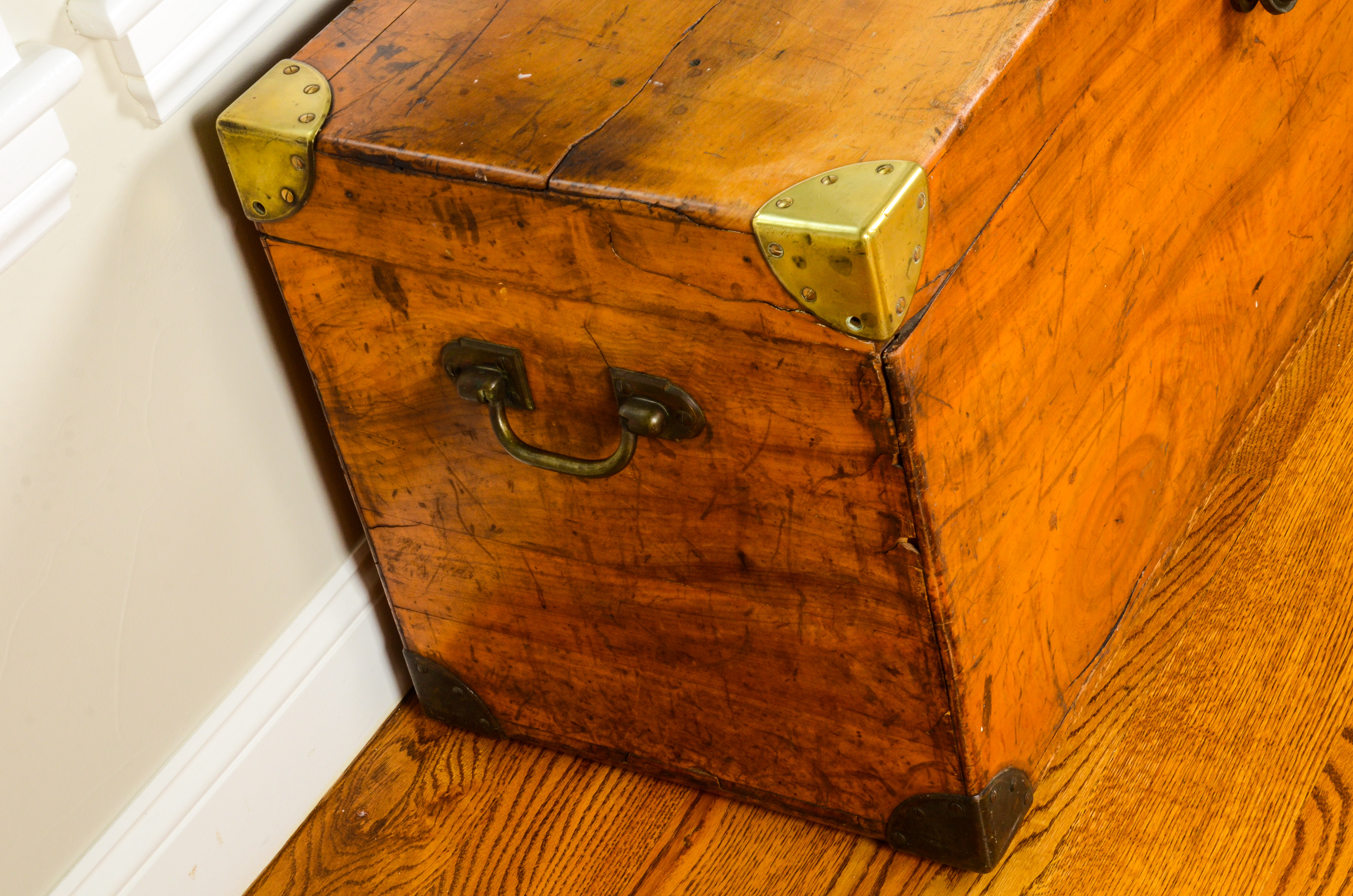 19th Century Bazar du Voyage Wood Trunk with Brass Details