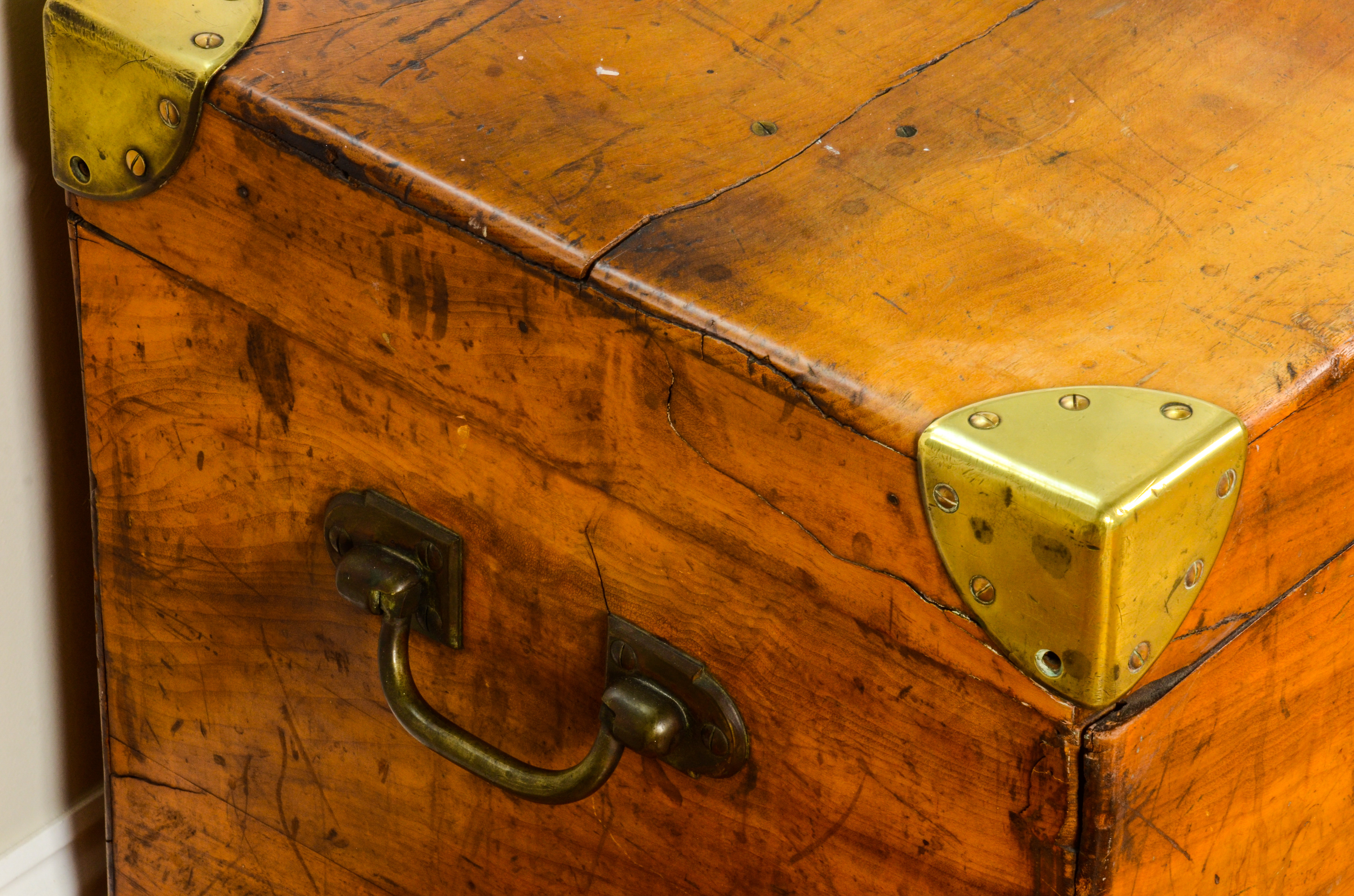 19th Century Bazar du Voyage Wood Trunk with Brass Details