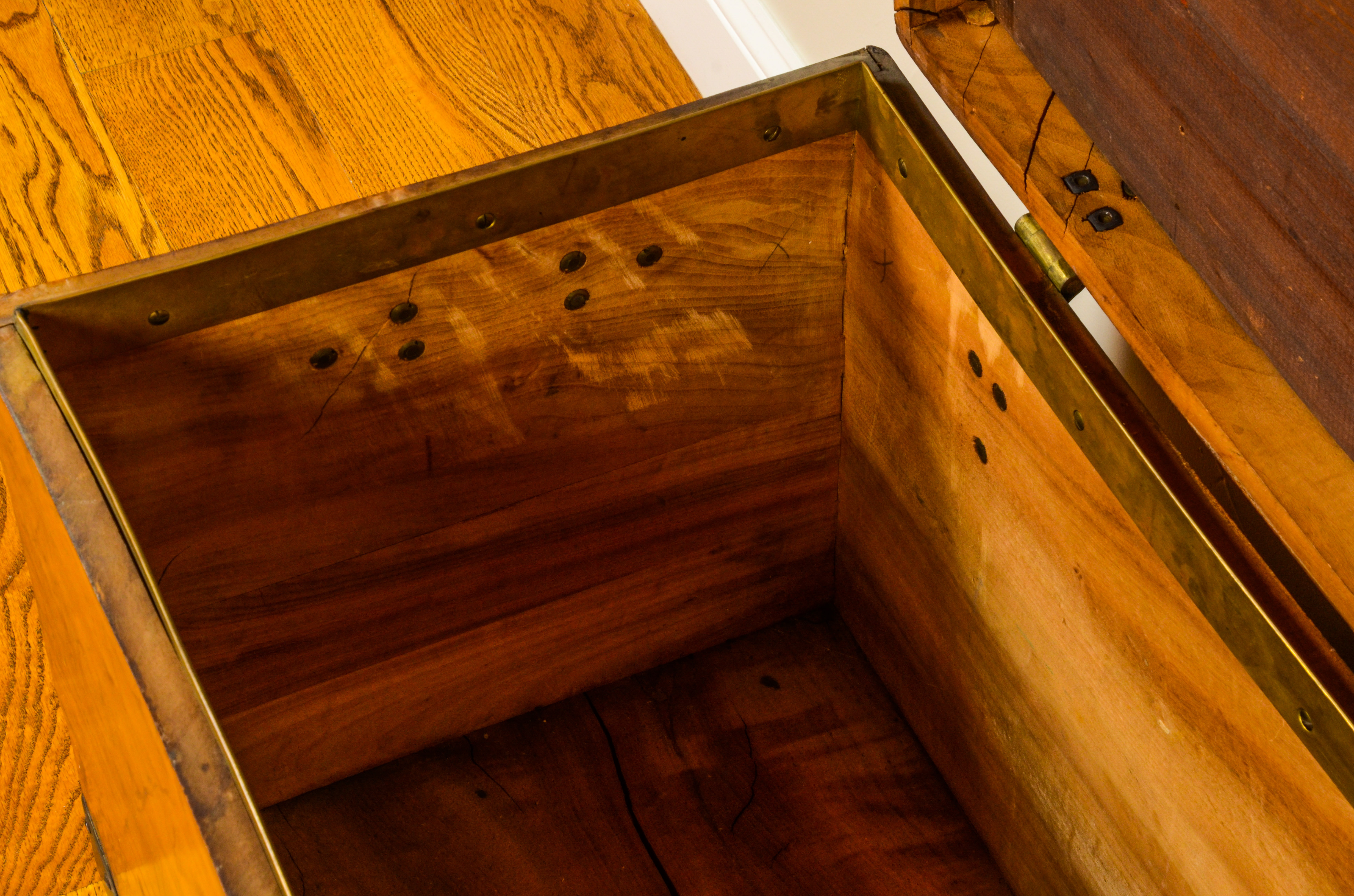 19th Century Bazar du Voyage Wood Trunk with Brass Details