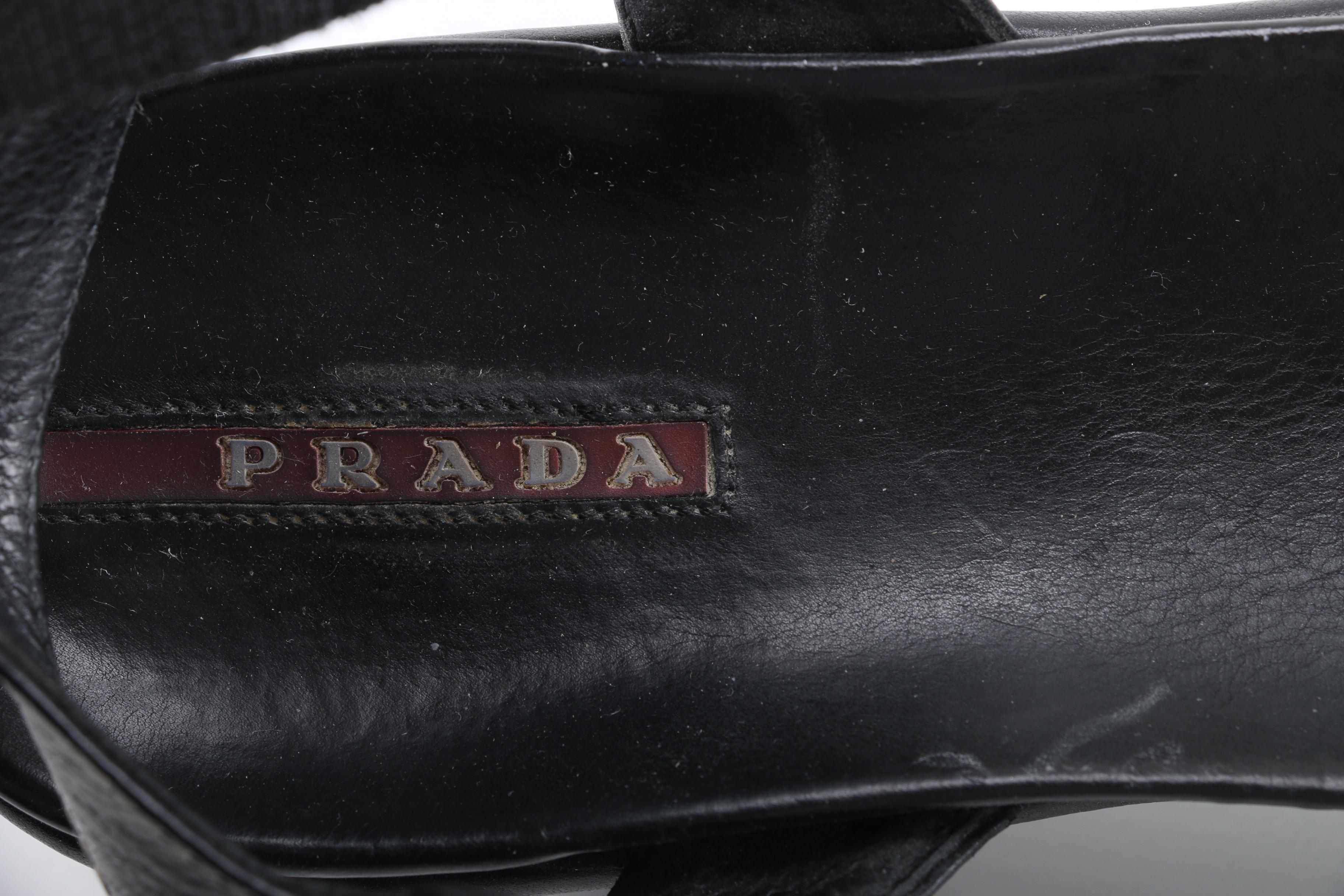 Prada Black Leather Wedge Sandals