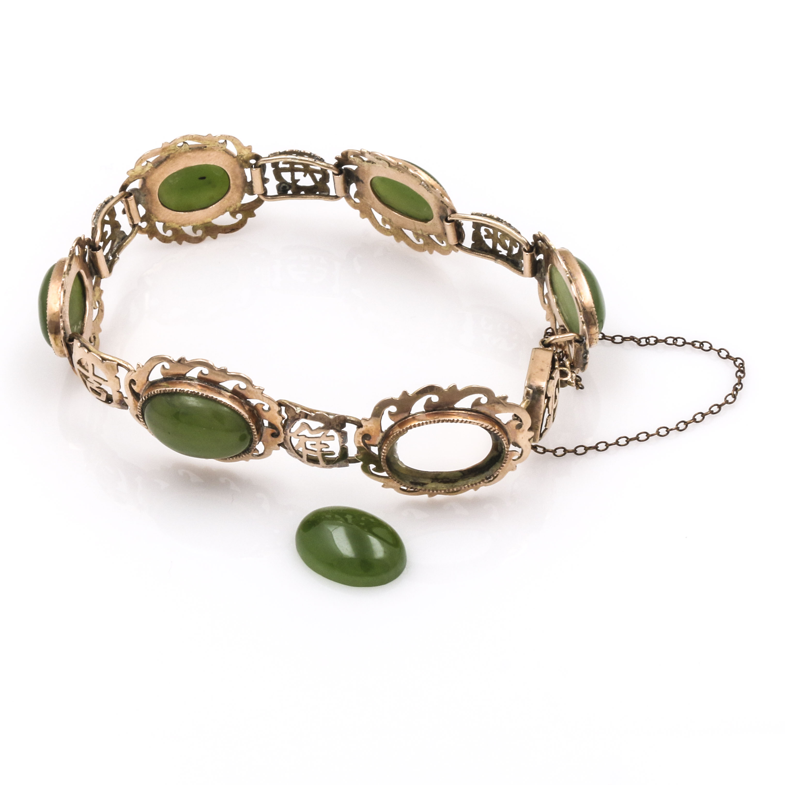 10K Yellow Gold Nephrite Asian Style Bracelet