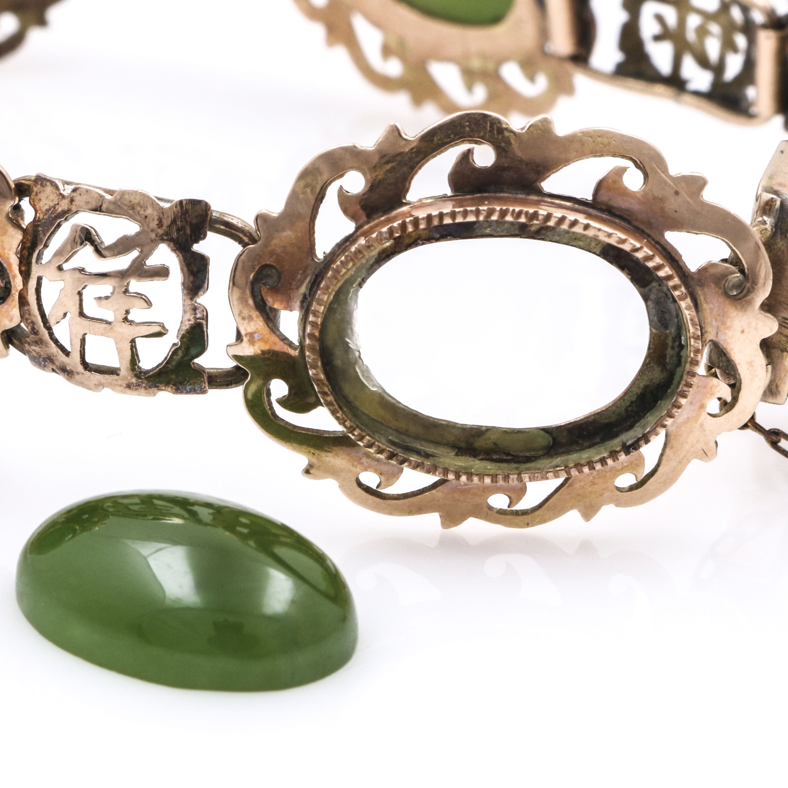 10K Yellow Gold Nephrite Asian Style Bracelet