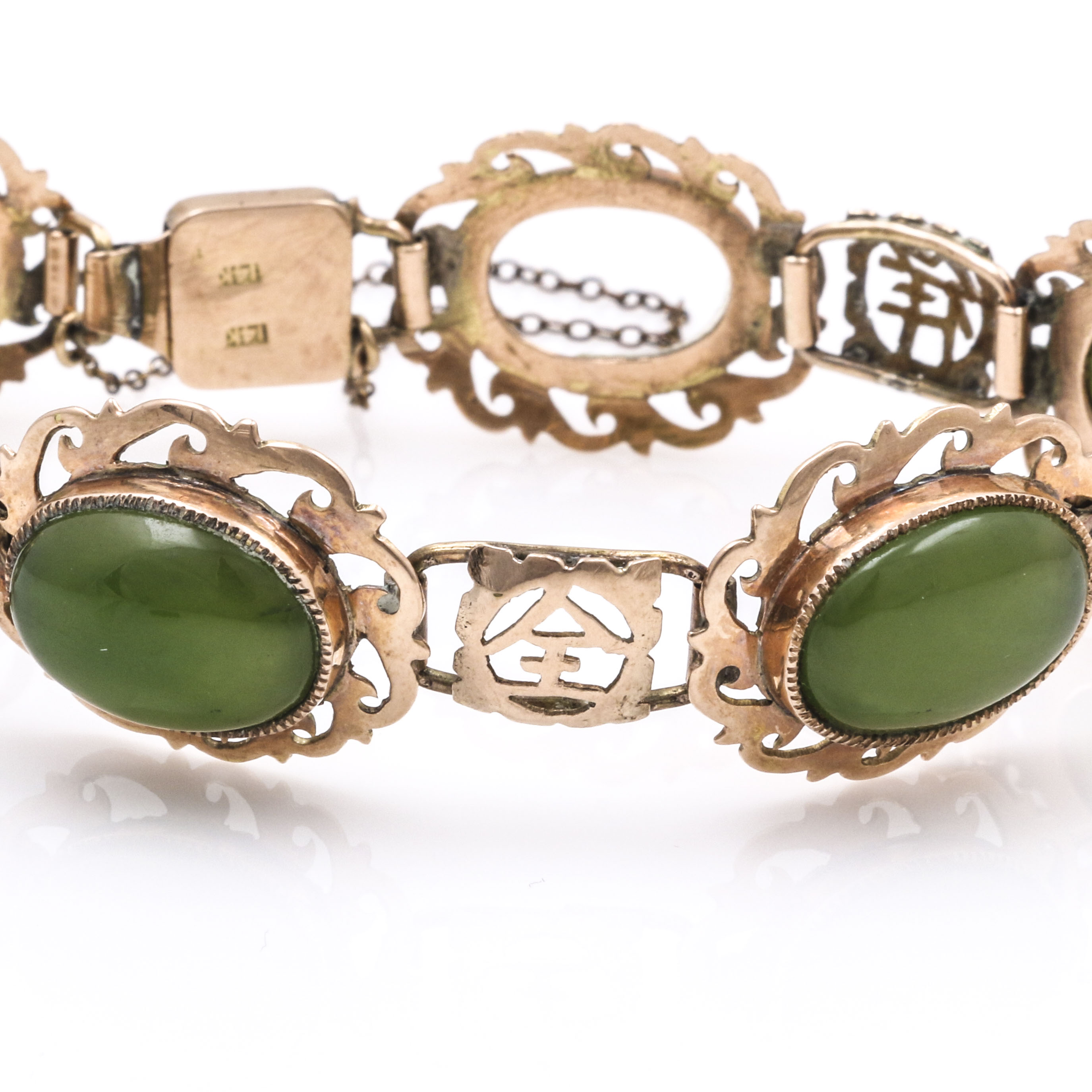10K Yellow Gold Nephrite Asian Style Bracelet