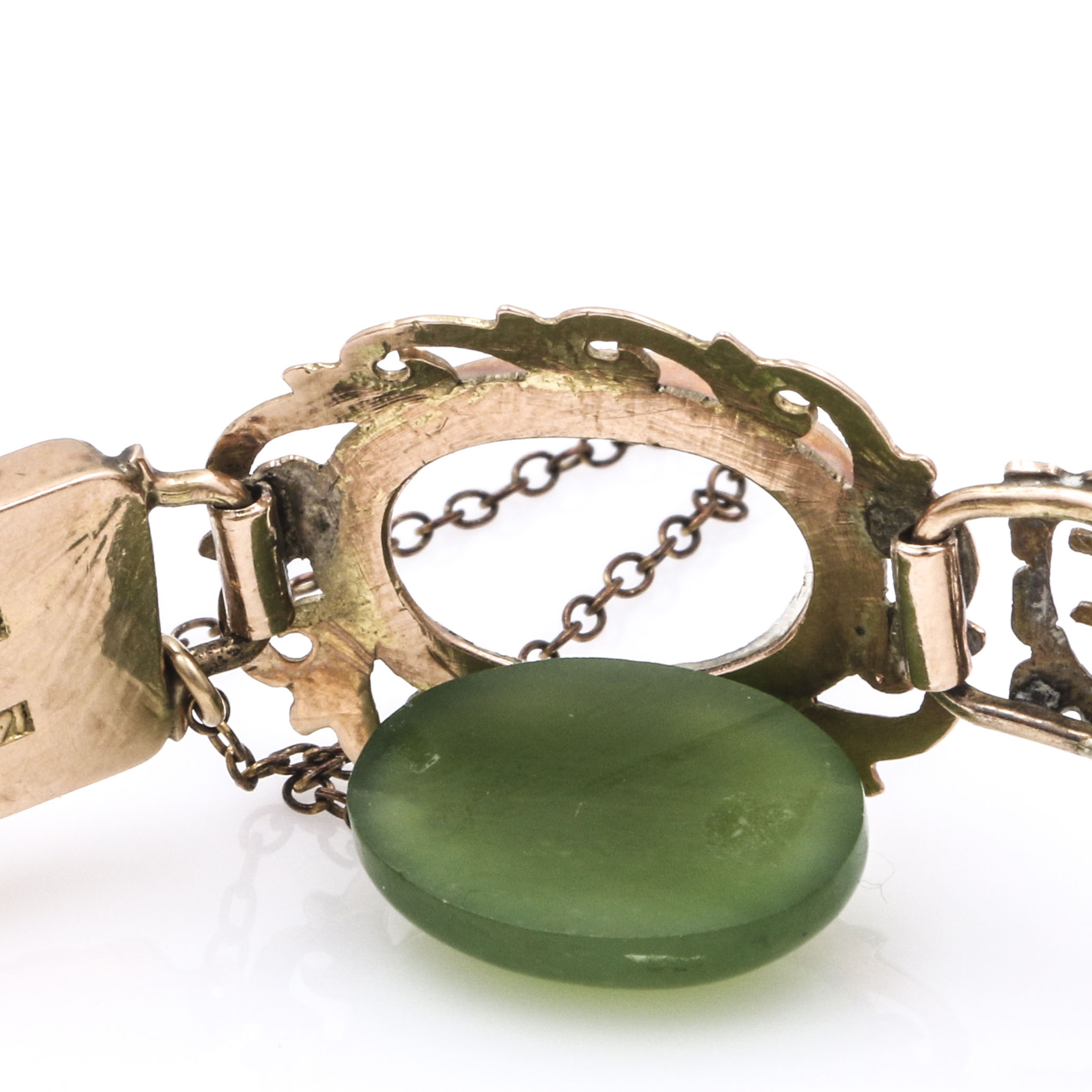 10K Yellow Gold Nephrite Asian Style Bracelet