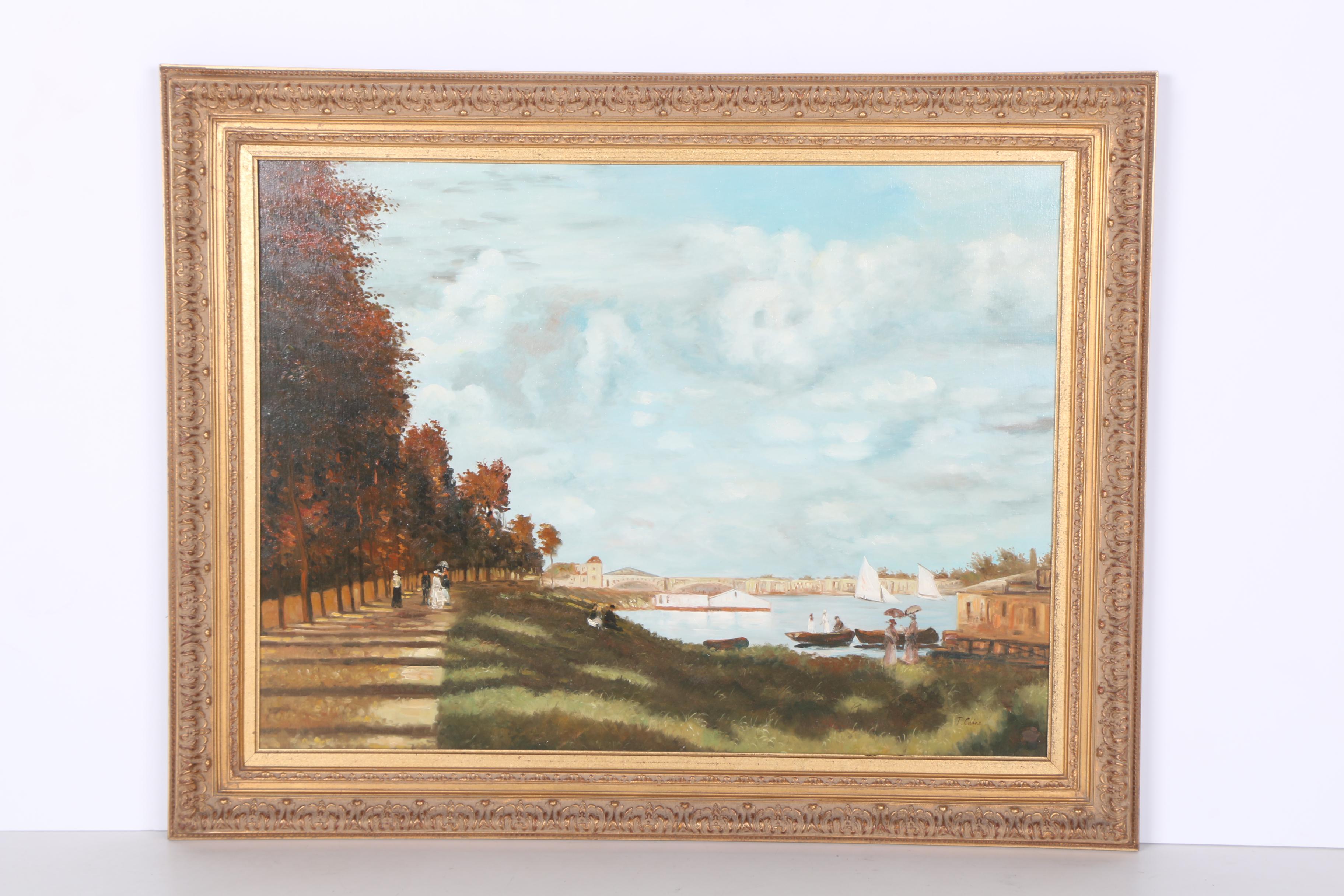 Original T. Caine Oil Painting After Monet's "Basin at Argenteuil"