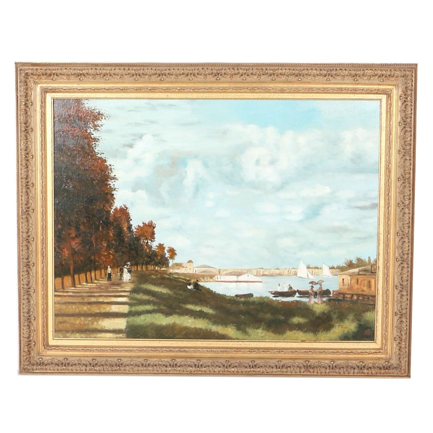 Original T. Caine Oil Painting After Monet's "Basin at Argenteuil"
