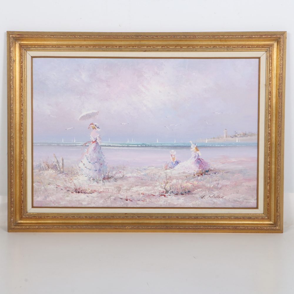 J. Miller Signed Oil on Canvas Beach Landscape