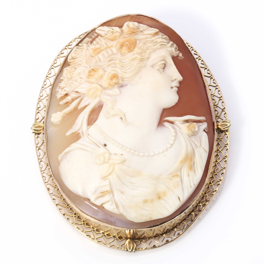 10K Yellow Gold Cameo With 14K Yellow Gold Pin