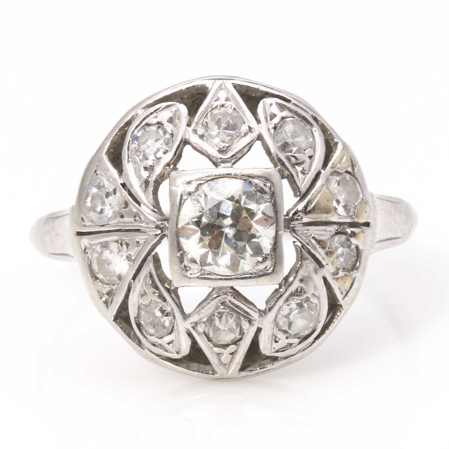 Edwardian 14K White Gold 0.75 CTW Diamond Accent Flower Ring