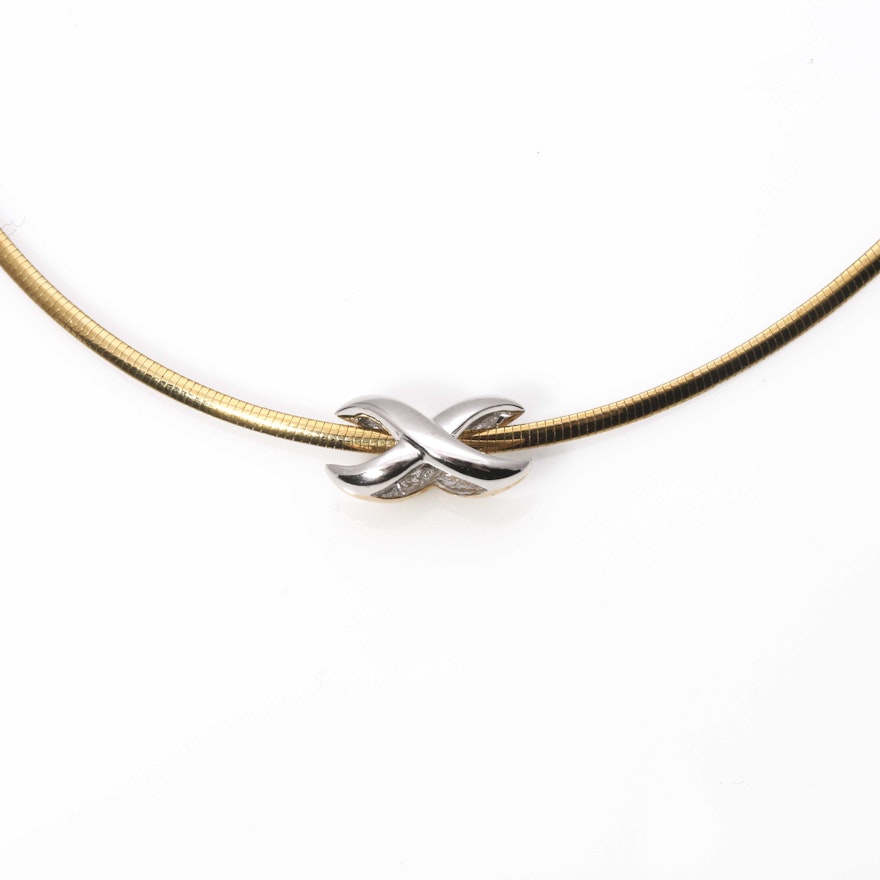 10K Yellow and White Gold Reversible Omega Chain With Pendant