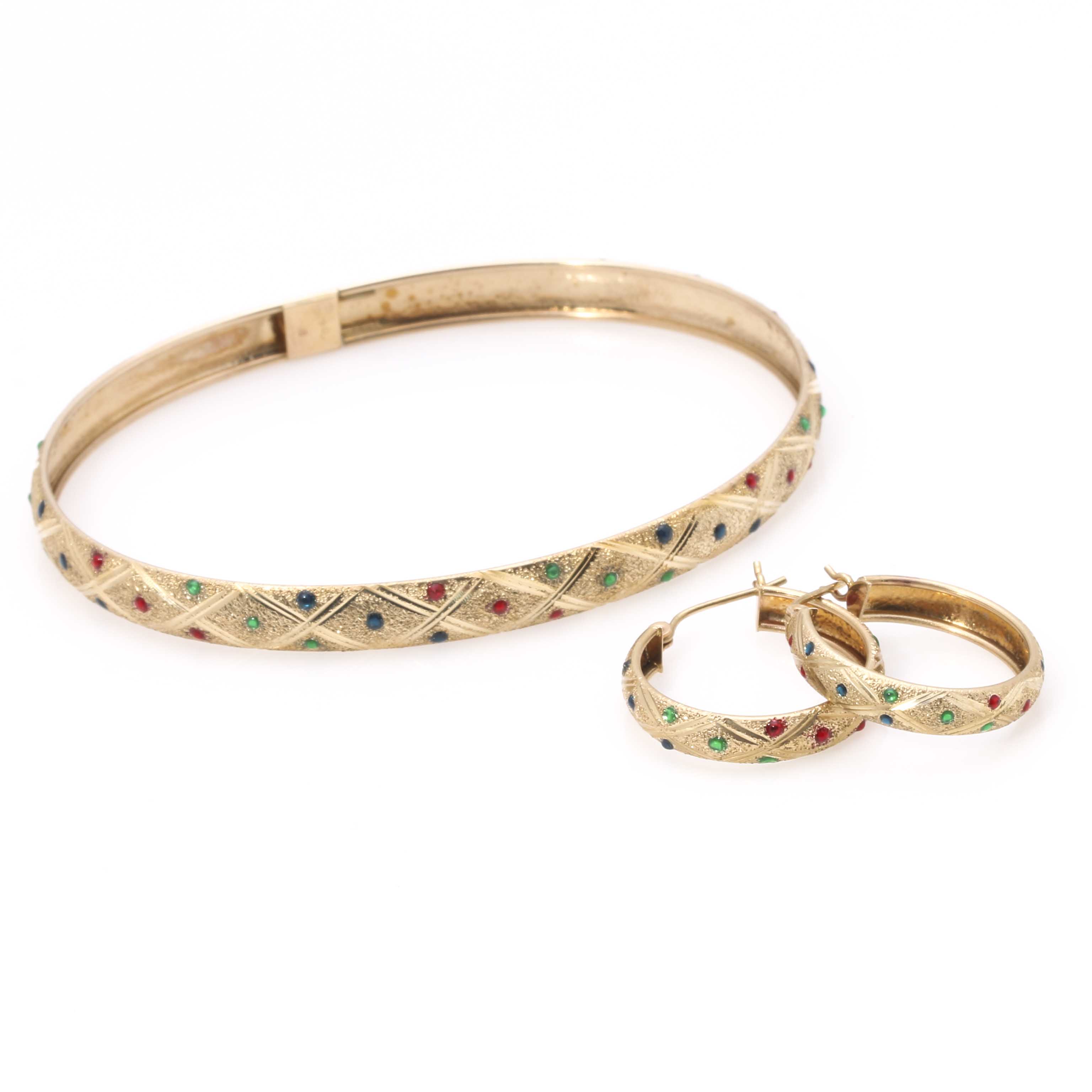 10K Yellow Gold Dotted Bracelet and Earring Set