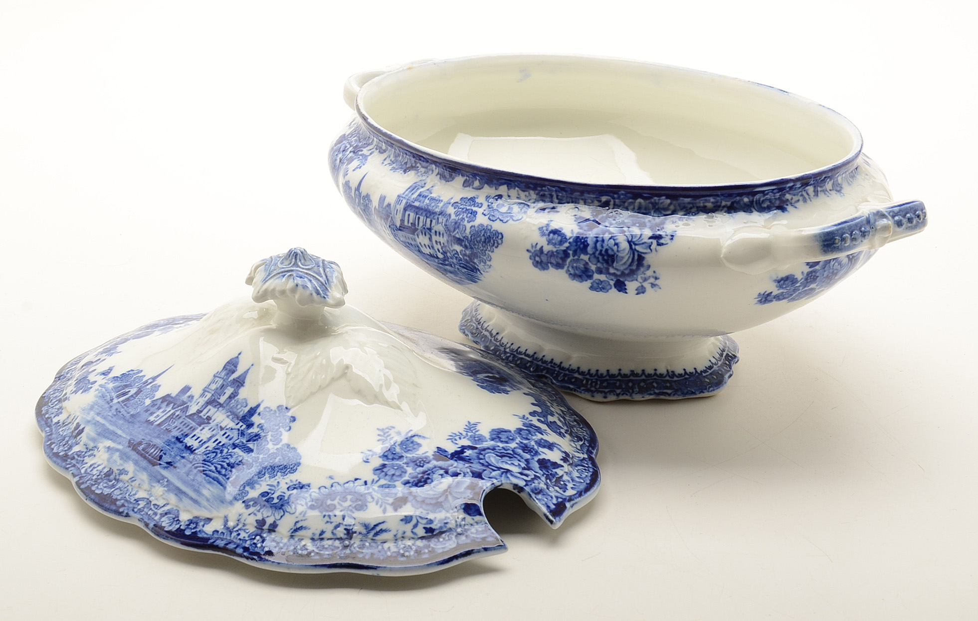 English Flow Blue "Togo" Covered Soup Tureen