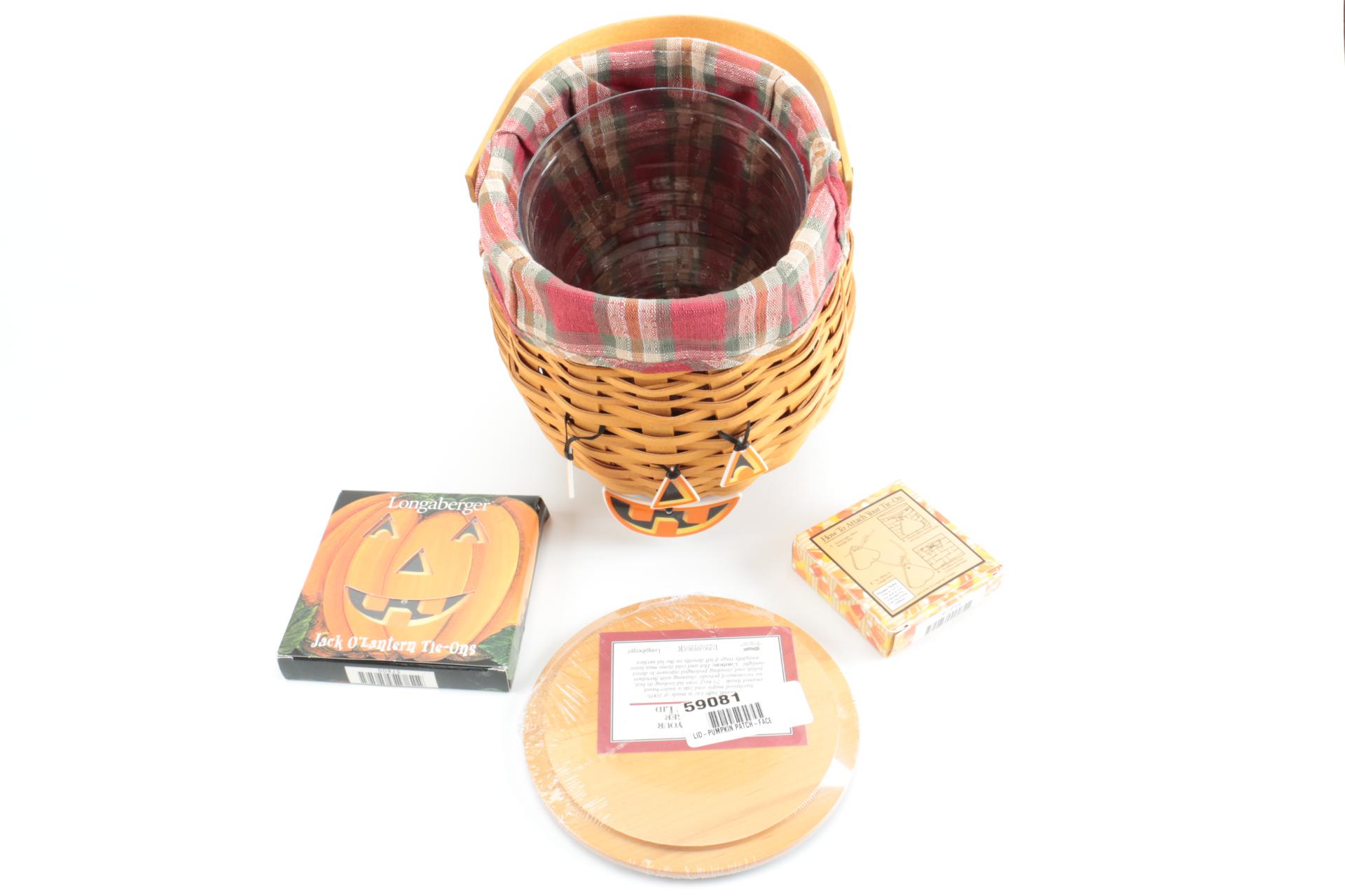 Large Group of Halloween Longaberger Baskets, Pottery, and Accessories