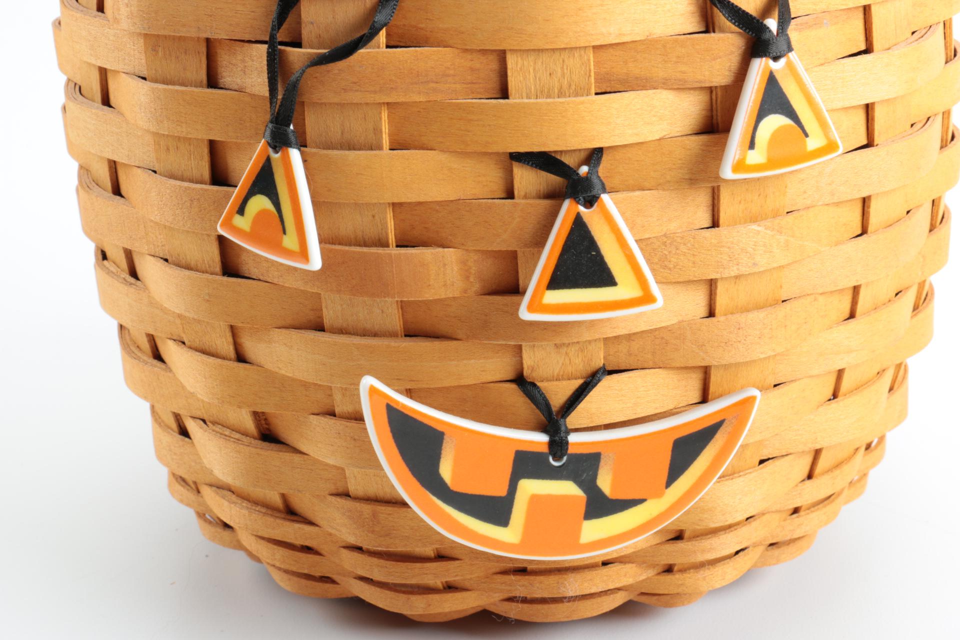 Large Group of Halloween Longaberger Baskets, Pottery, and Accessories