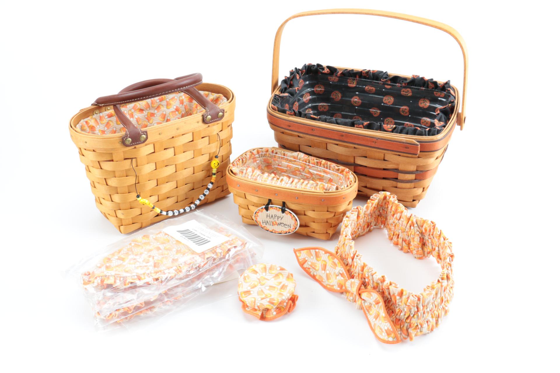 Large Group of Halloween Longaberger Baskets, Pottery, and Accessories