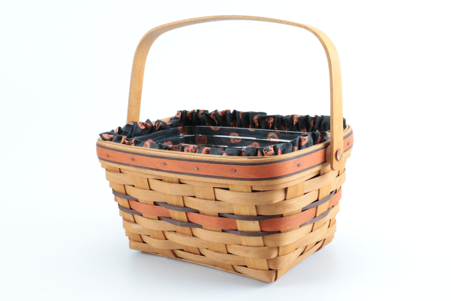 Large Group of Halloween Longaberger Baskets, Pottery, and Accessories