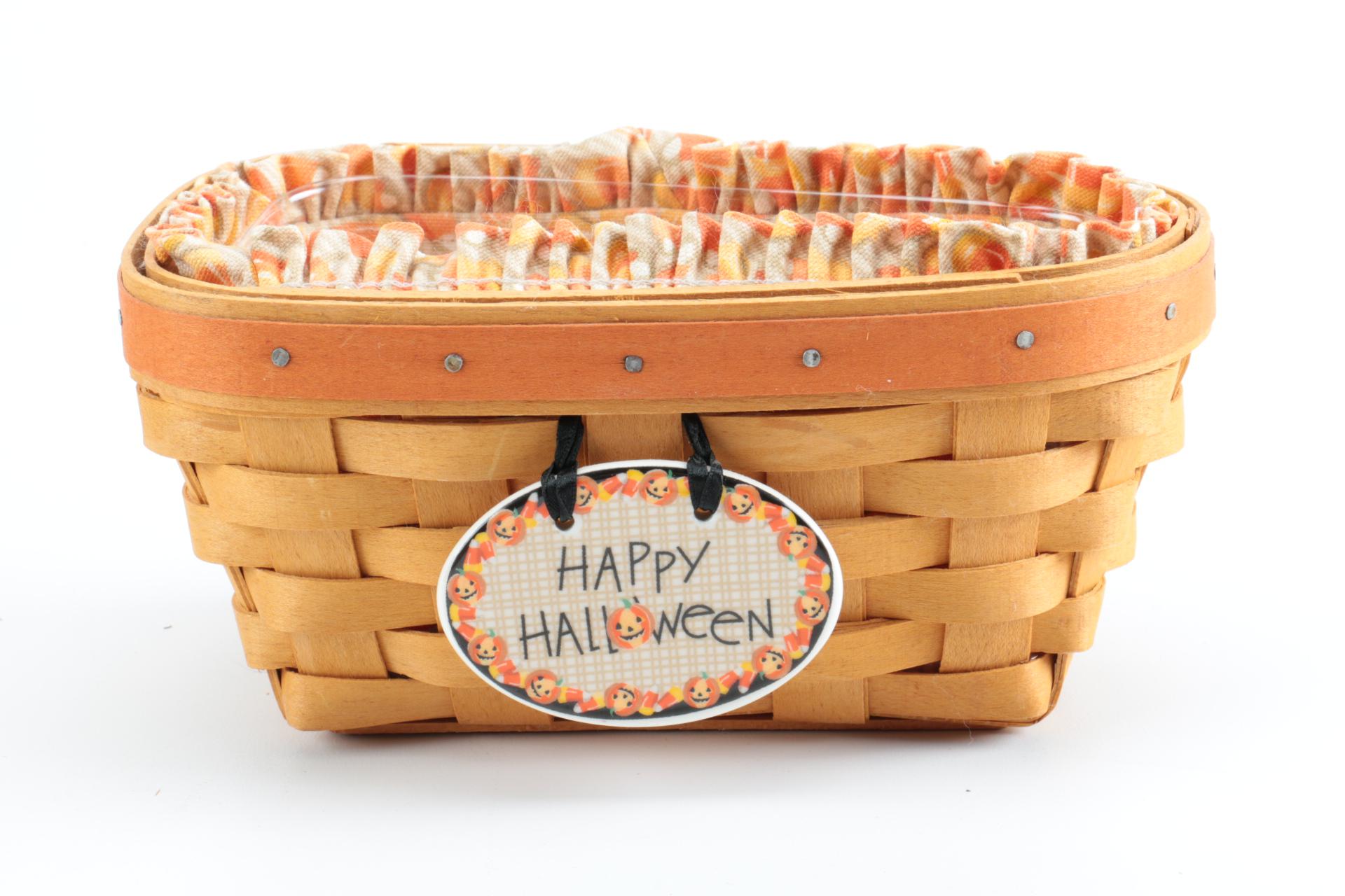 Large Group of Halloween Longaberger Baskets, Pottery, and Accessories