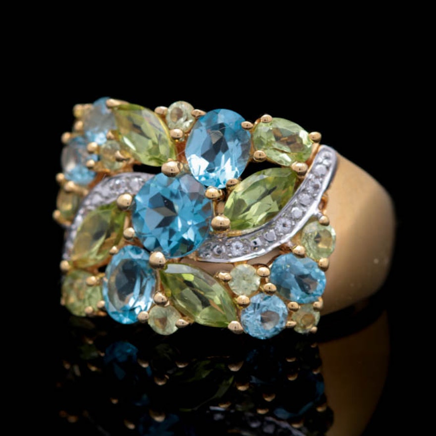 Vermeil, Peridot and Multi-Colored Topaz Ring