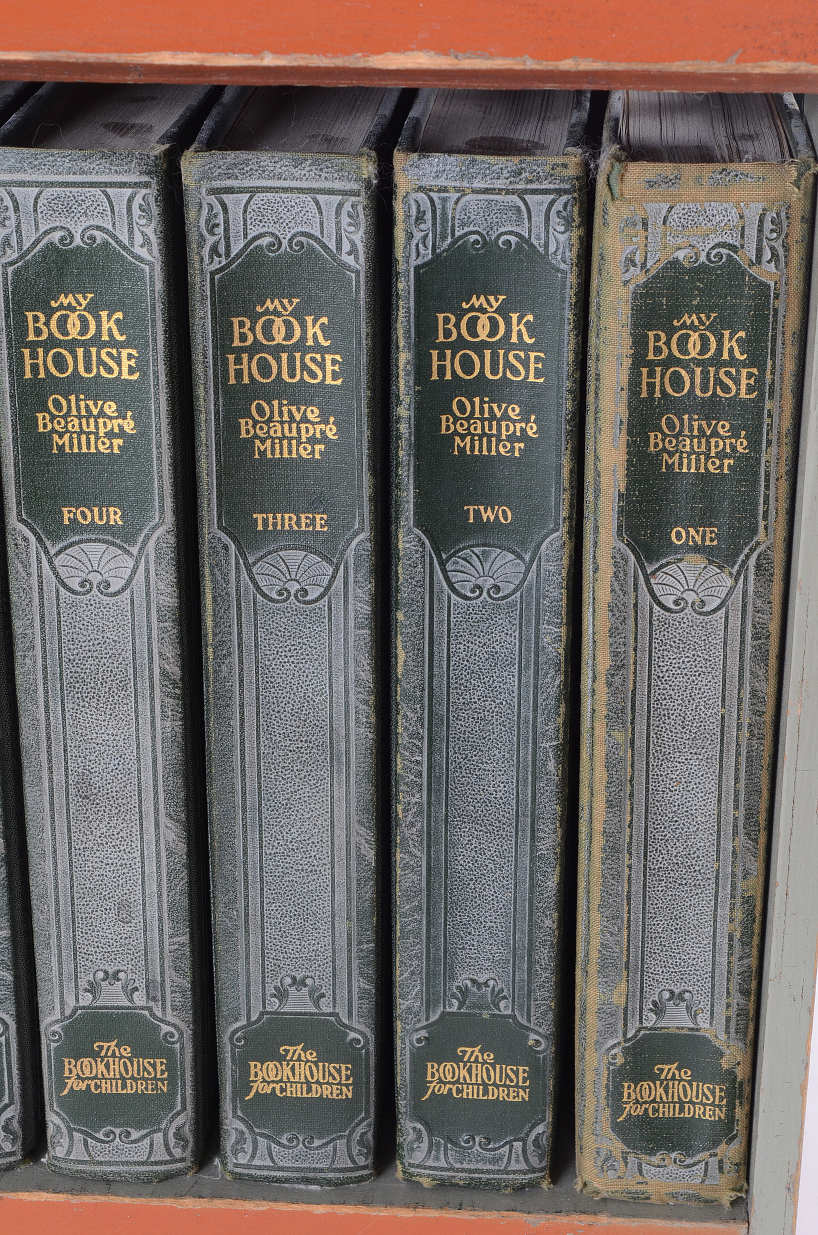 Early "My Bookhouse" and "My Travelship" Set with Wooden House Display