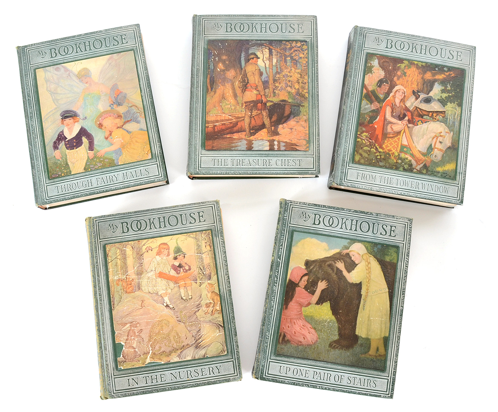 Early "My Bookhouse" and "My Travelship" Set with Wooden House Display