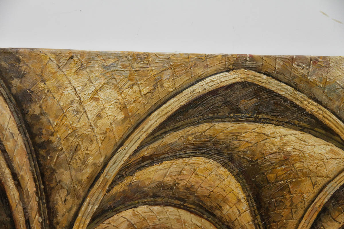 Original Gothic Courtyard Oil Painting on Canvas