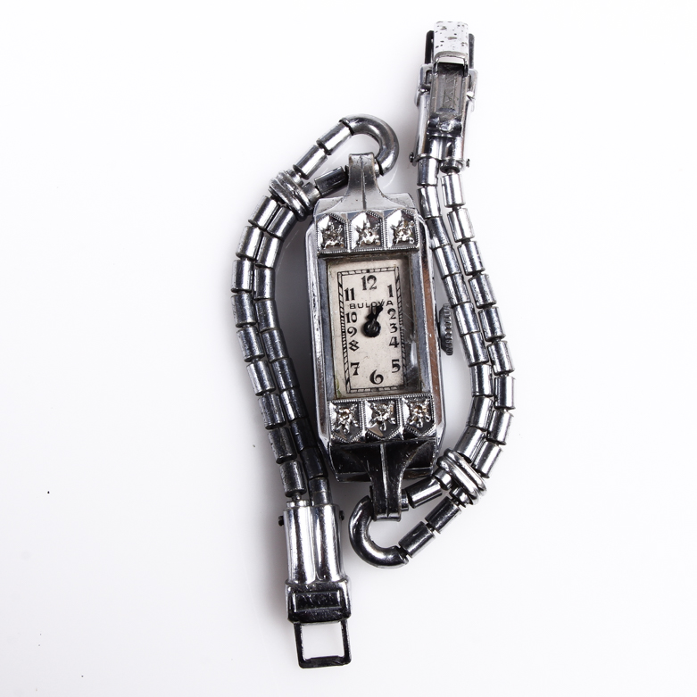 Women's Vintage Bulova Stainless Steel and Diamond Watch