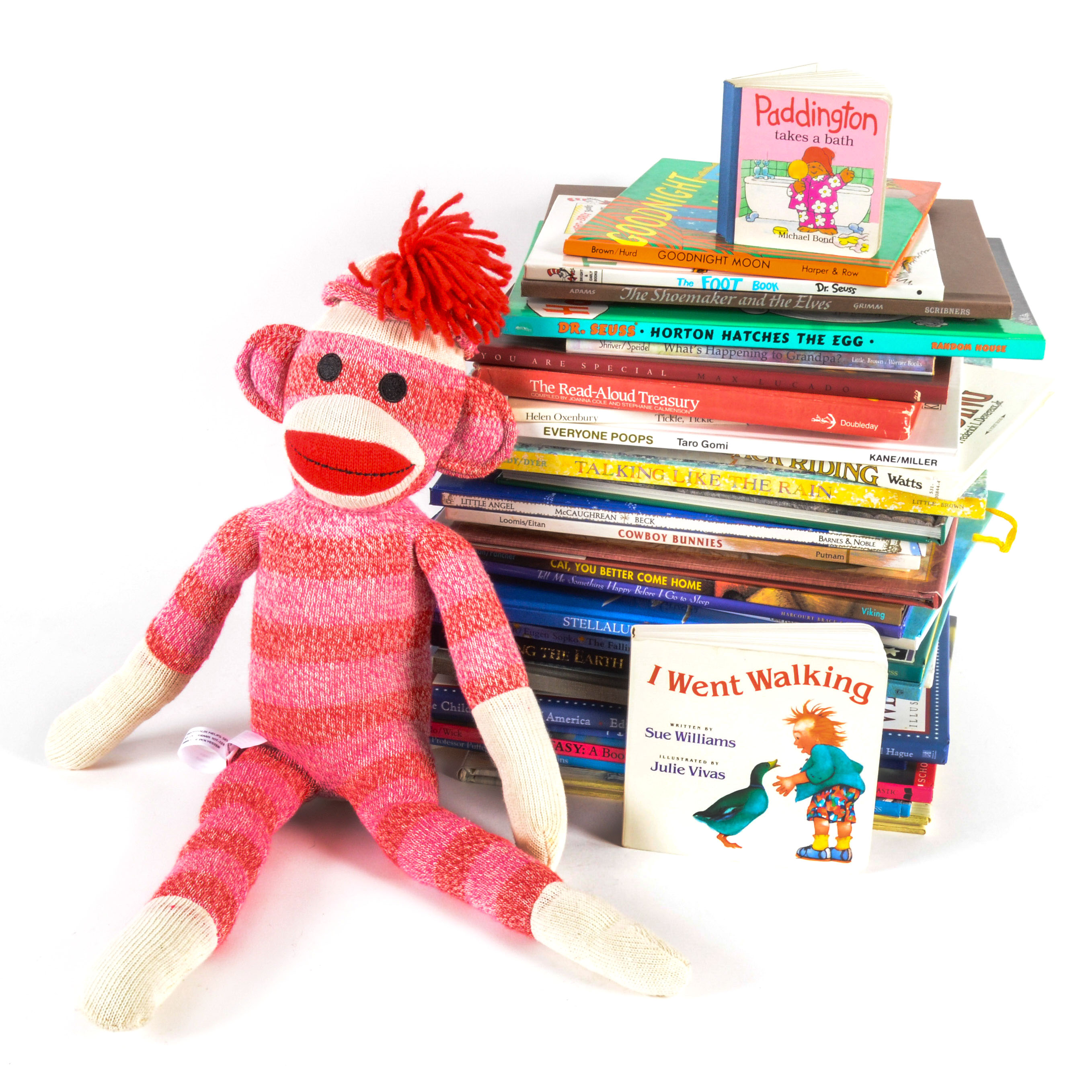 Generous Collection of Chidren's Books and a Sock Monkey Toy