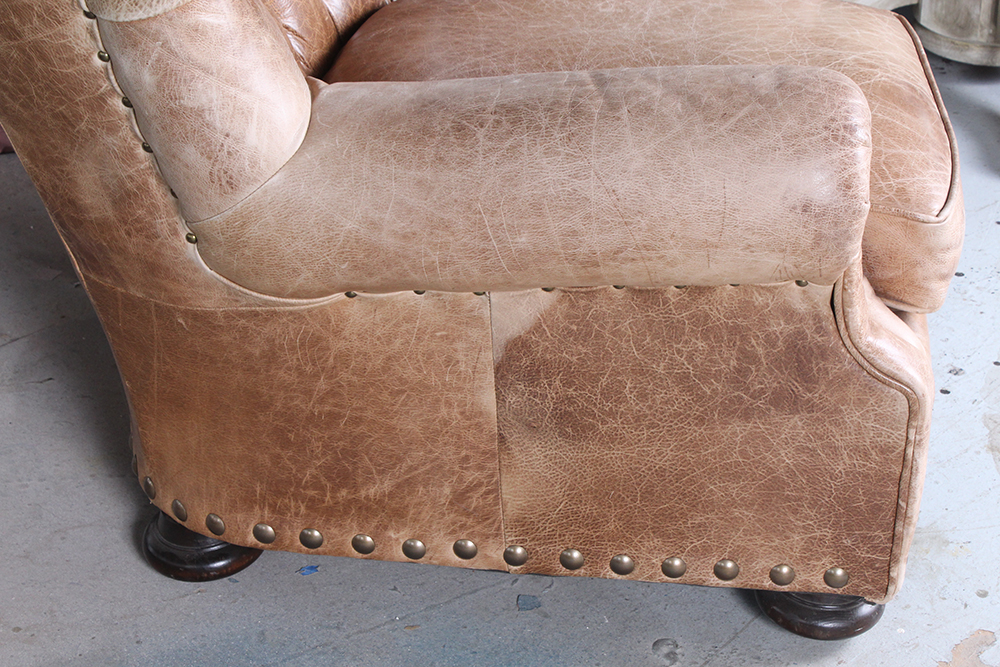Tufted Brown Leather Armchair and Ottoman