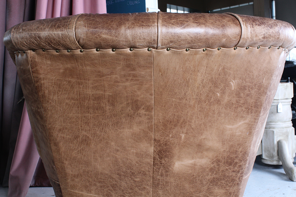 Tufted Brown Leather Armchair and Ottoman