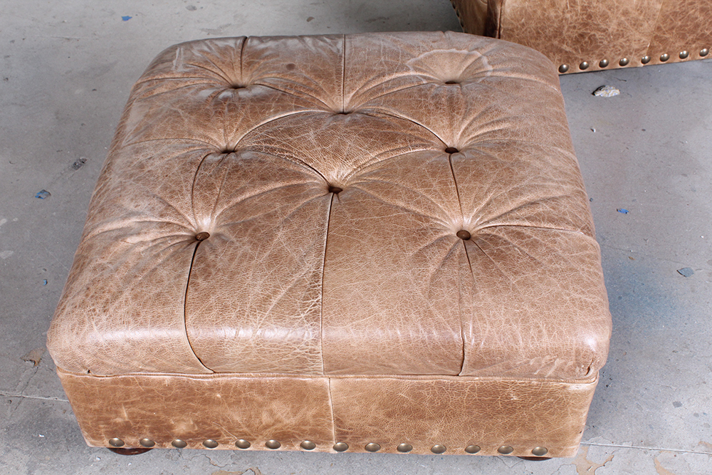 Tufted Brown Leather Armchair and Ottoman
