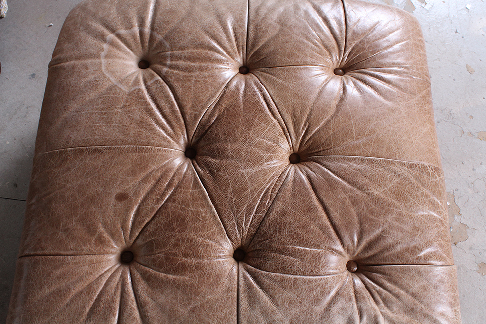 Tufted Brown Leather Armchair and Ottoman