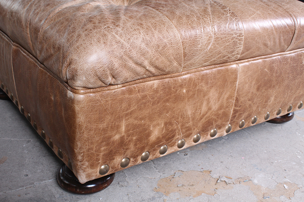 Tufted Brown Leather Armchair and Ottoman