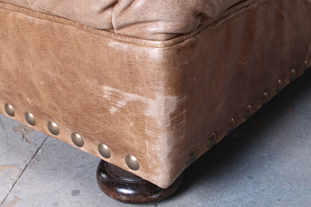 Tufted Brown Leather Armchair and Ottoman