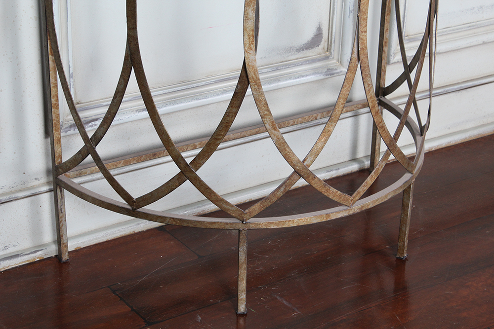 Hollywood Regency Style Mirror Topped Demi-Lune Foyer Table