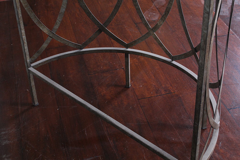 Hollywood Regency Style Mirror Topped Demi-Lune Foyer Table