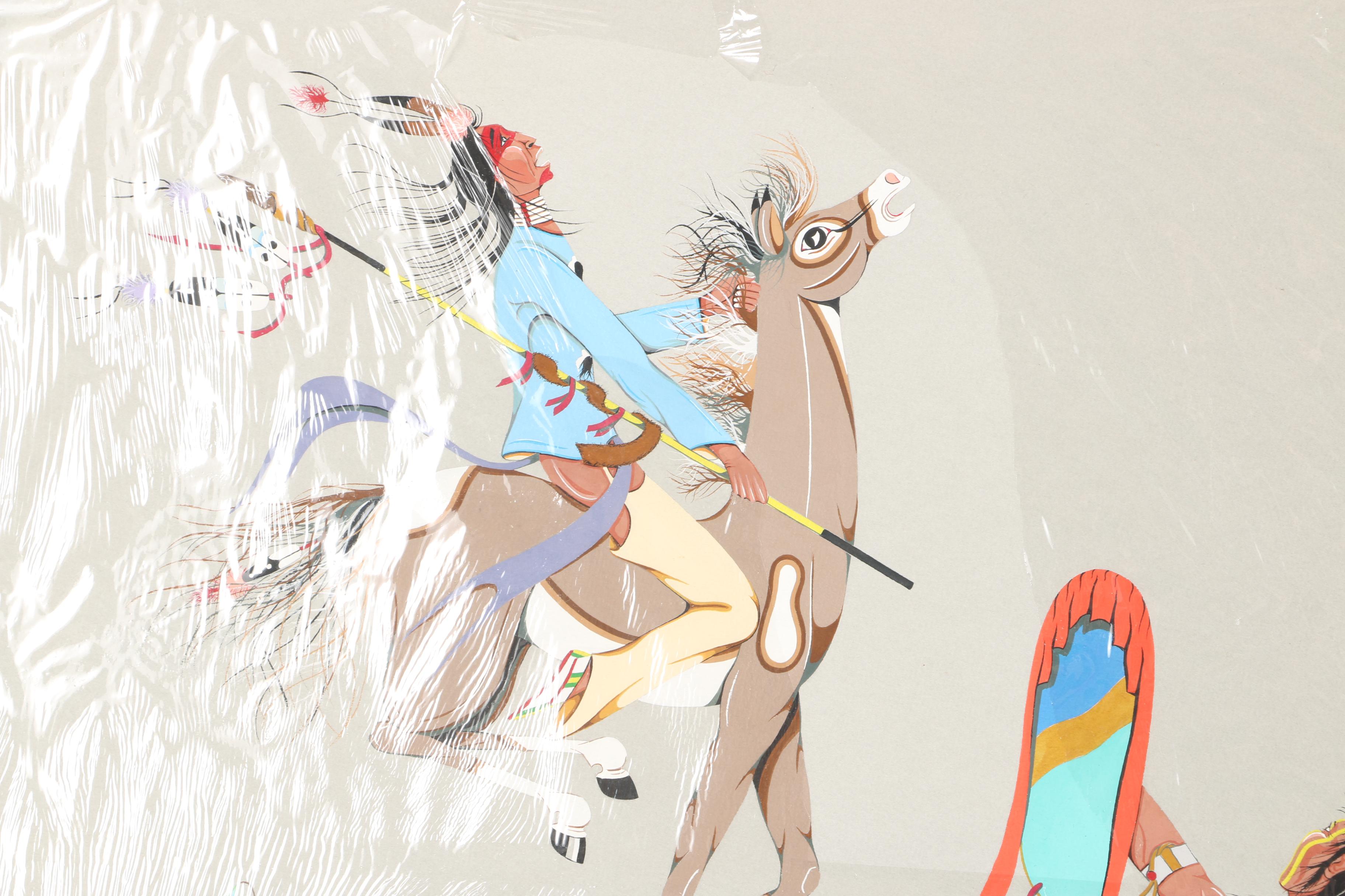 D. B. Timmons Gouache Painting on Mat Board of Native Americans