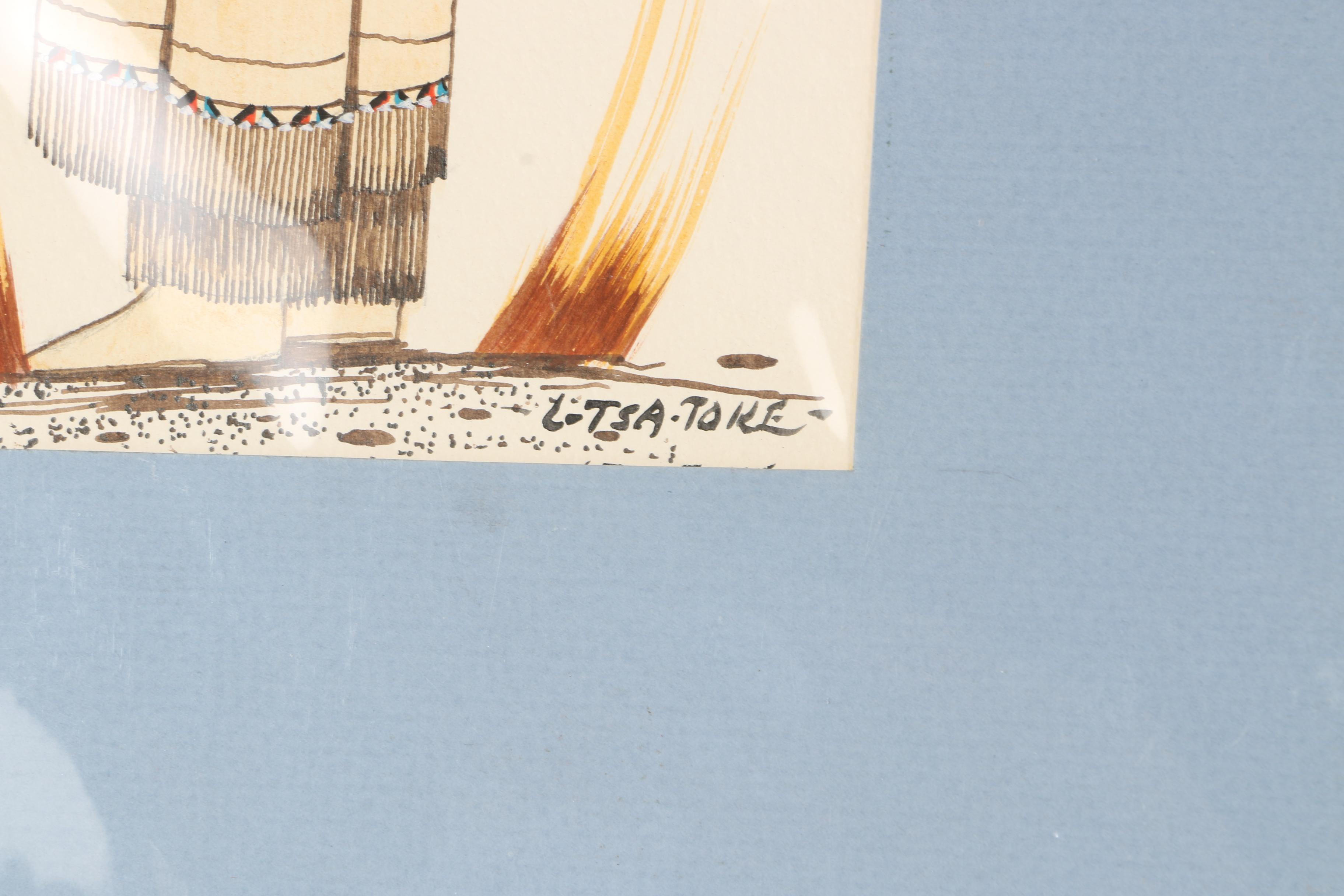 L. Tsa Toke Native American Style Gouache Painting