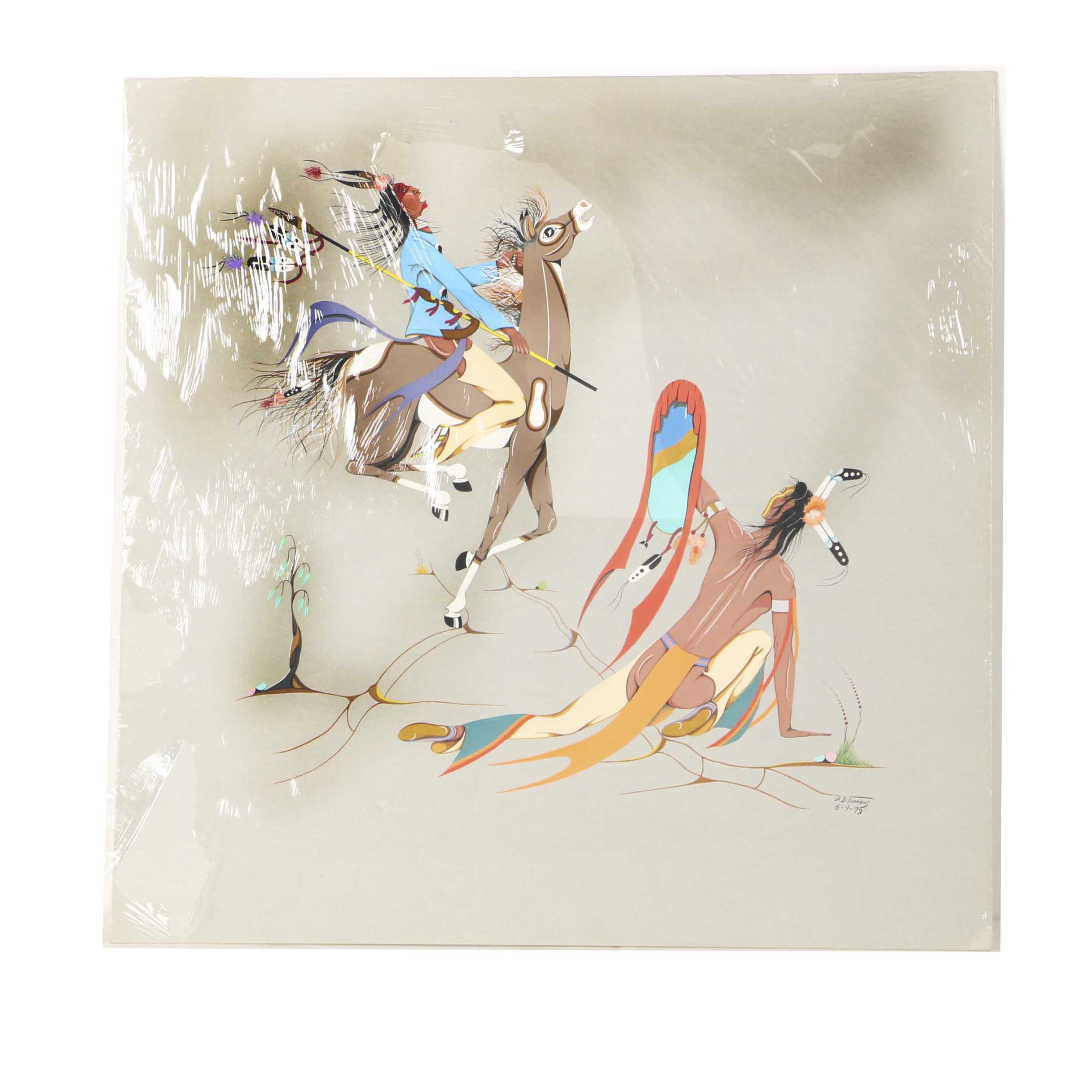 D. B. Timmons Gouache Painting on Mat Board of Native Americans