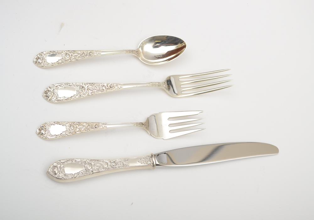S. Kirk & Son Sterling Silver "Rose" Flatware Set in Case