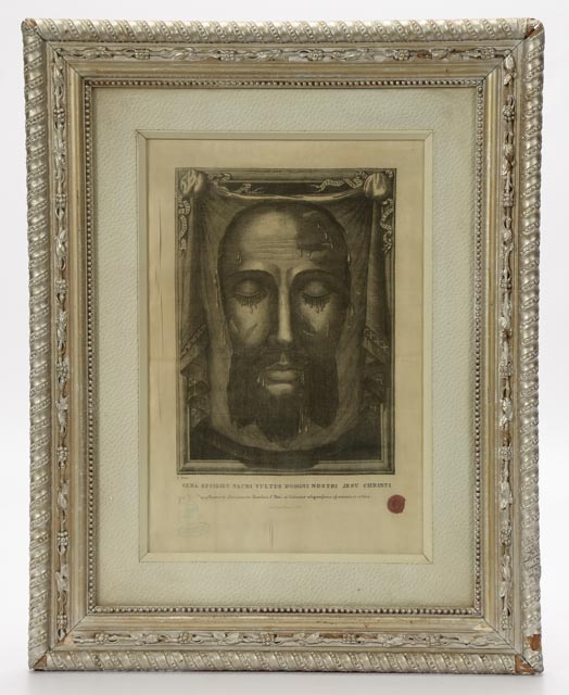 Antique "Holy Face of Jesus Christ" Engraving on Silk with Gratis