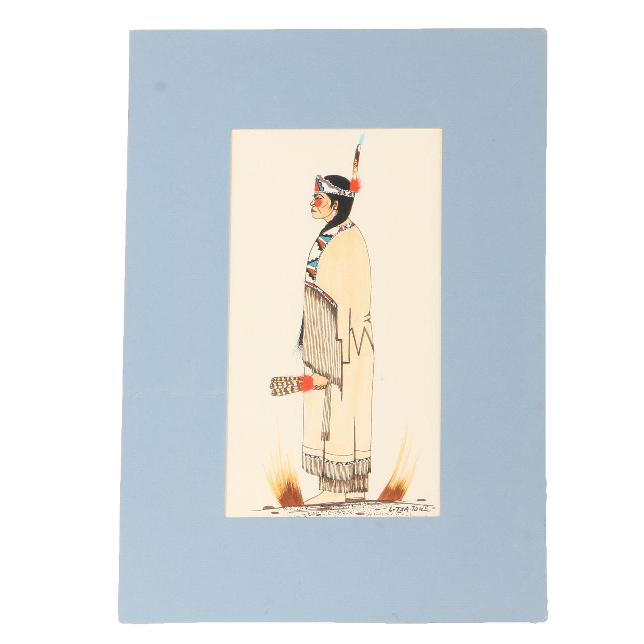 L. Tsa Toke Native American Style Gouache Painting