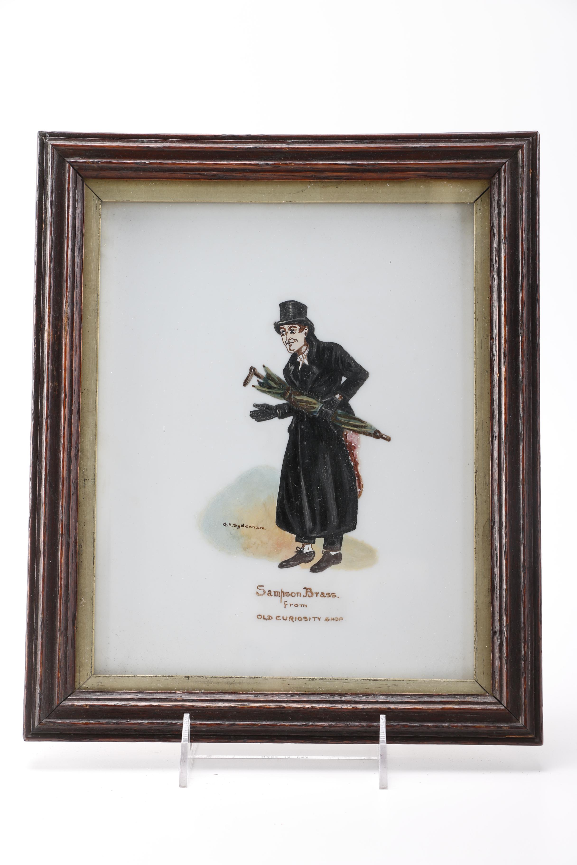 G.A. Sydenham Oil on Milk Glass of Charles Dickens Characters