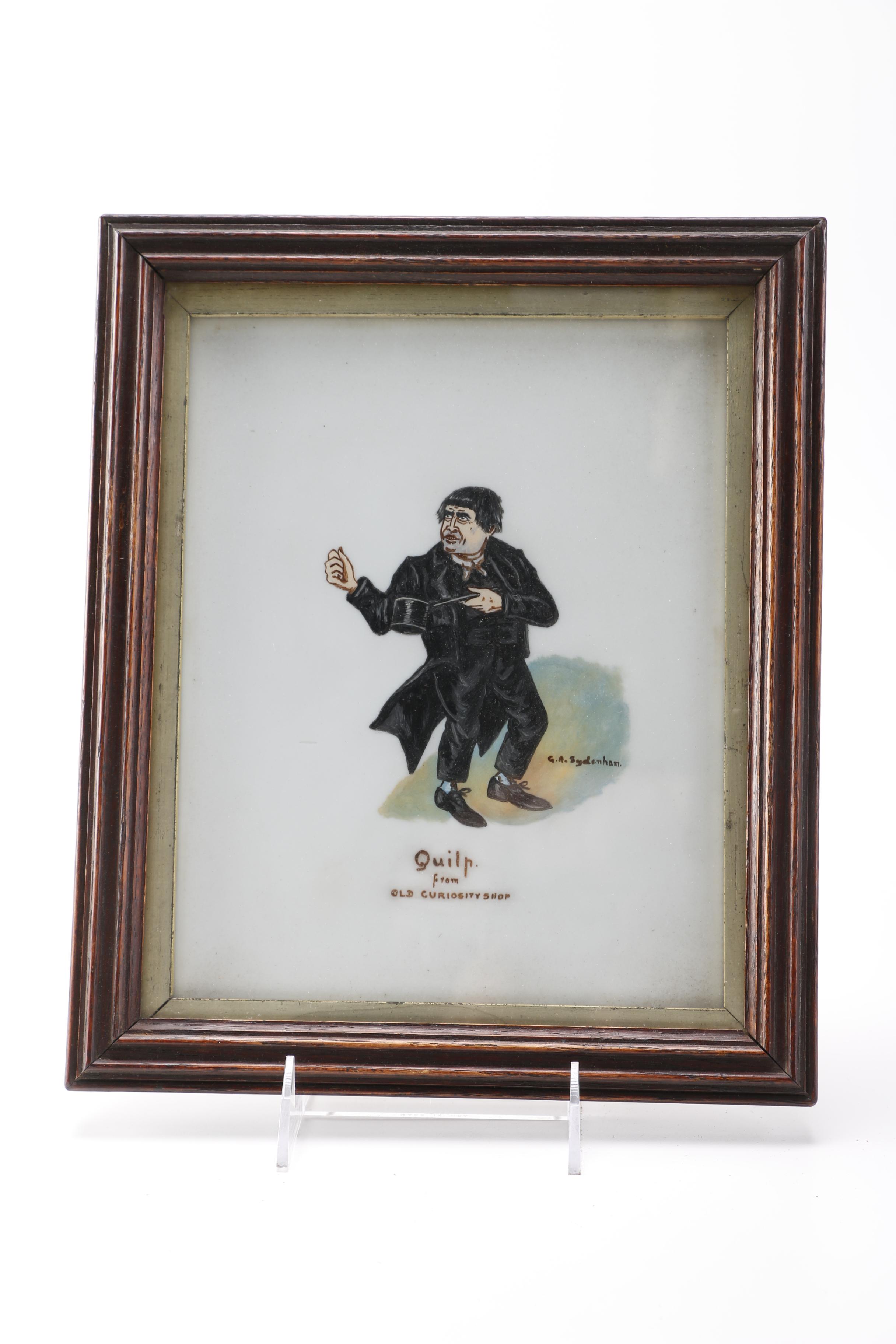 G.A. Sydenham Oil on Milk Glass of Charles Dickens Characters