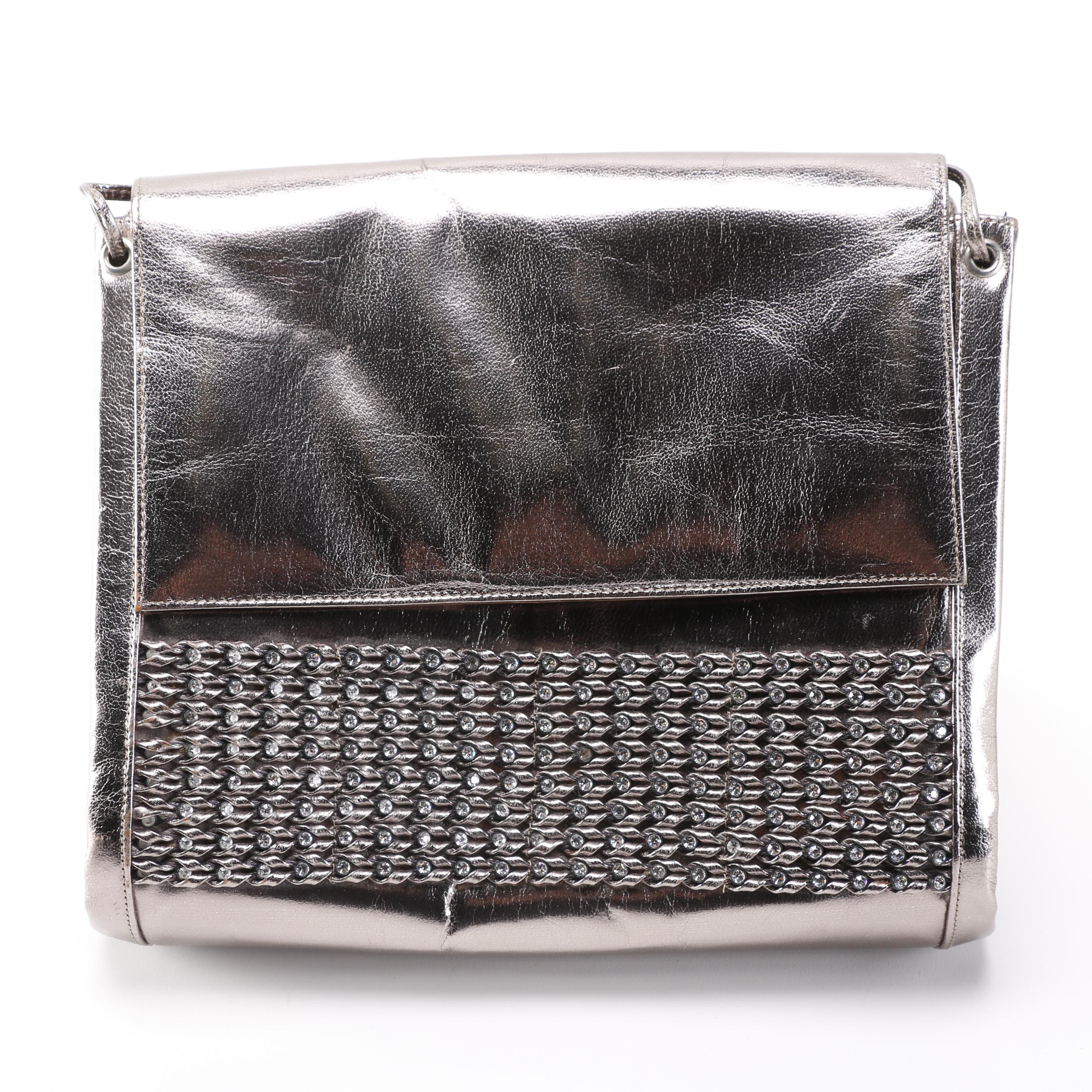 Charles Jourdan Silver Lamé Leather Shoulder Bag