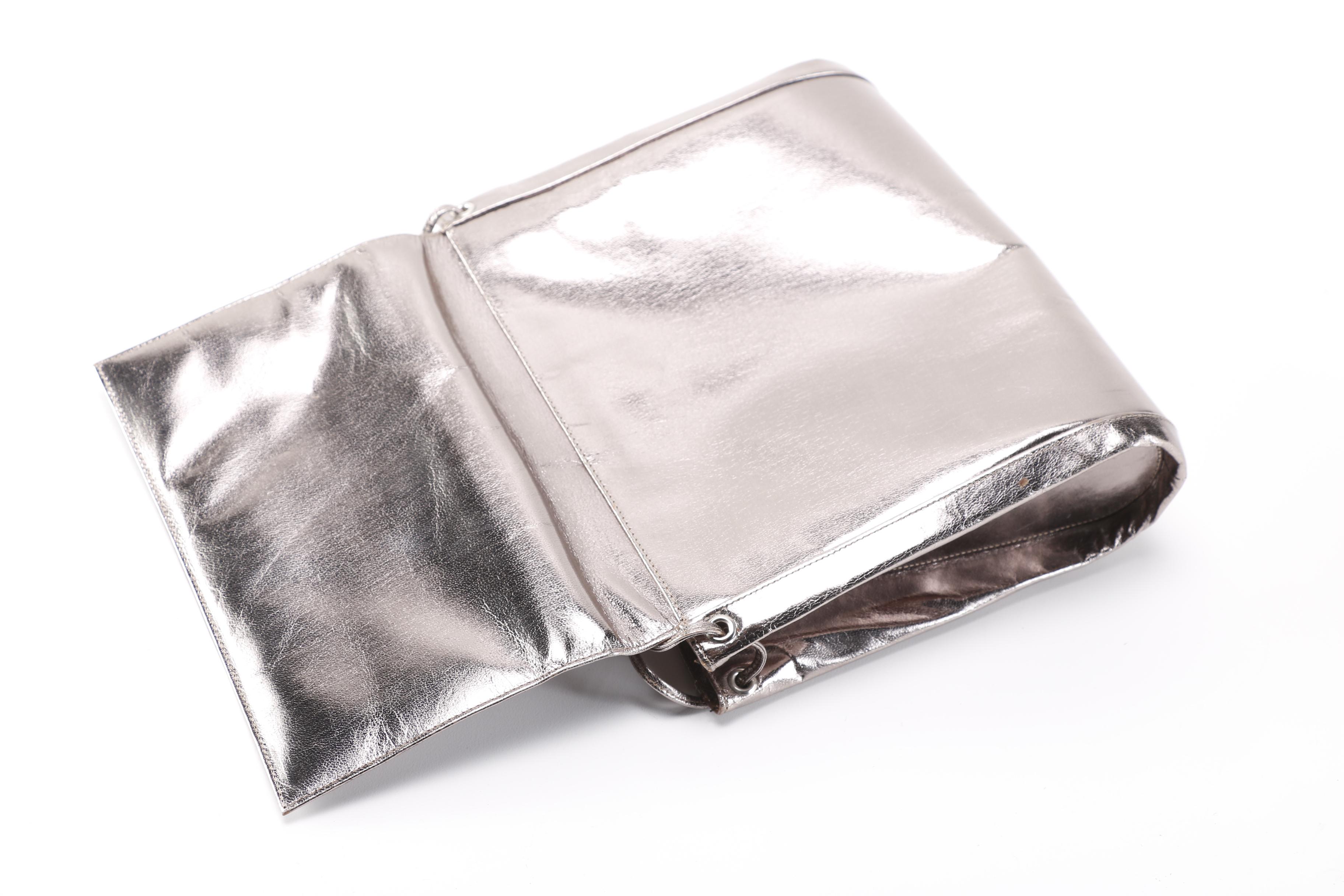 Charles Jourdan Silver Lamé Leather Shoulder Bag